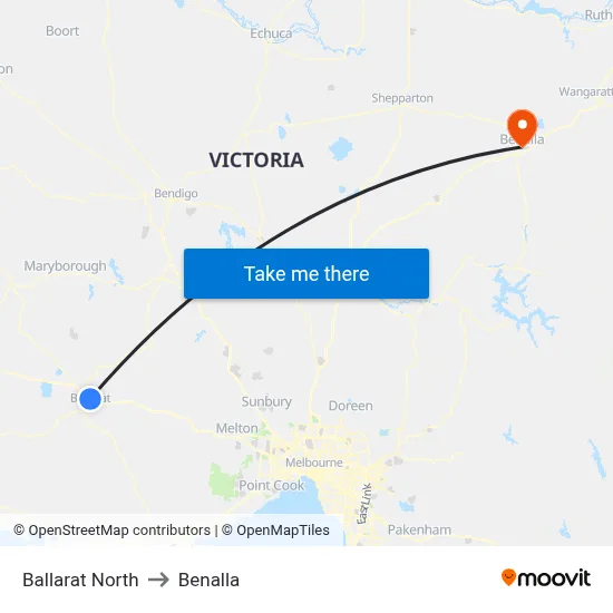 Ballarat North to Benalla map