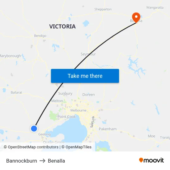 Bannockburn to Benalla map