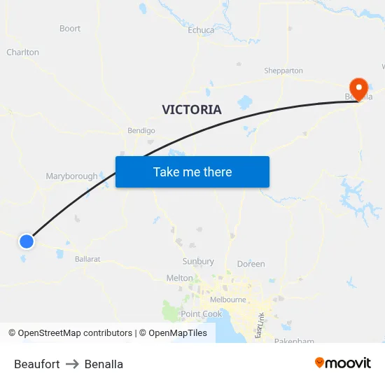 Beaufort to Benalla map