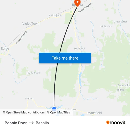 Bonnie Doon to Benalla map