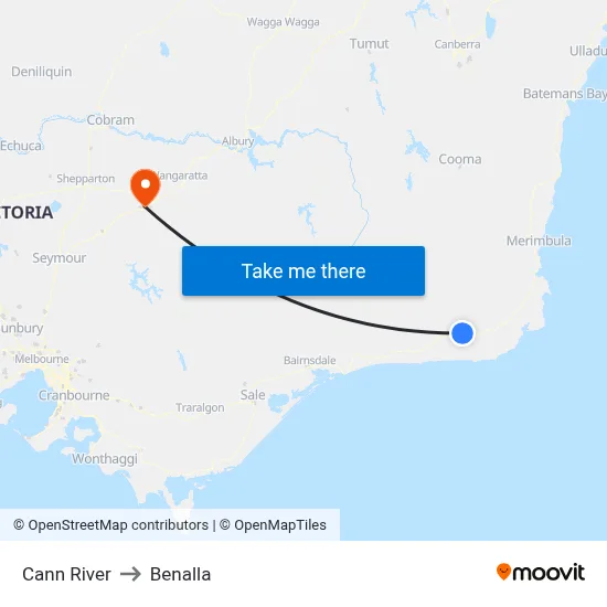 Cann River to Benalla map