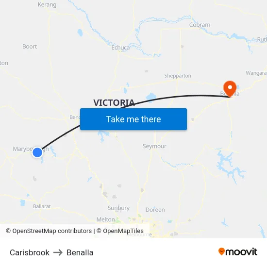Carisbrook to Benalla map
