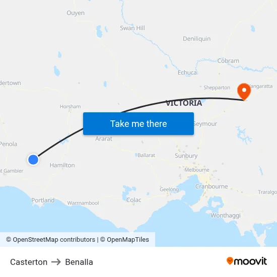 Casterton to Benalla map