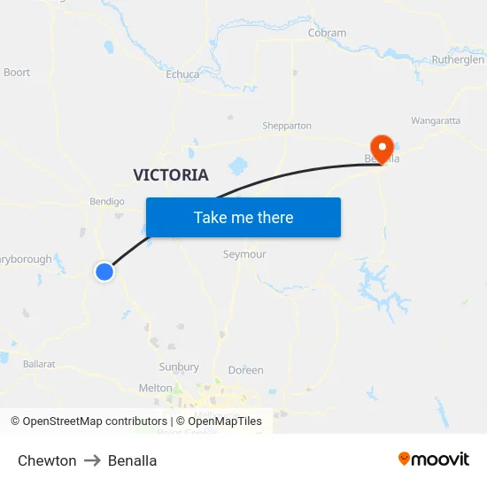 Chewton to Benalla map