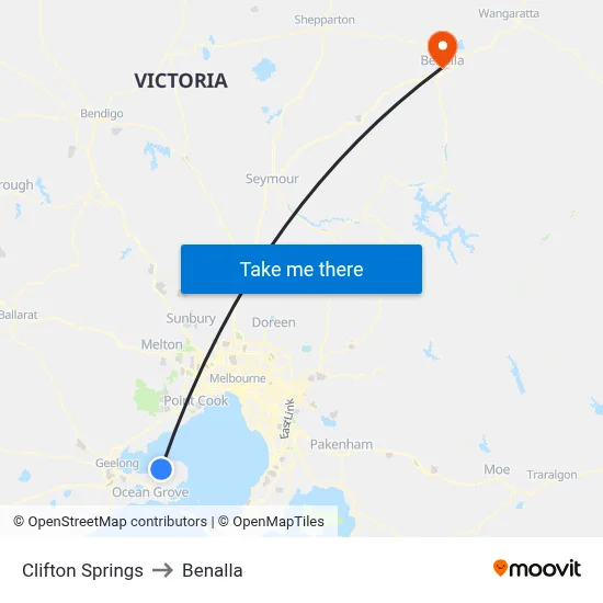 Clifton Springs to Benalla map