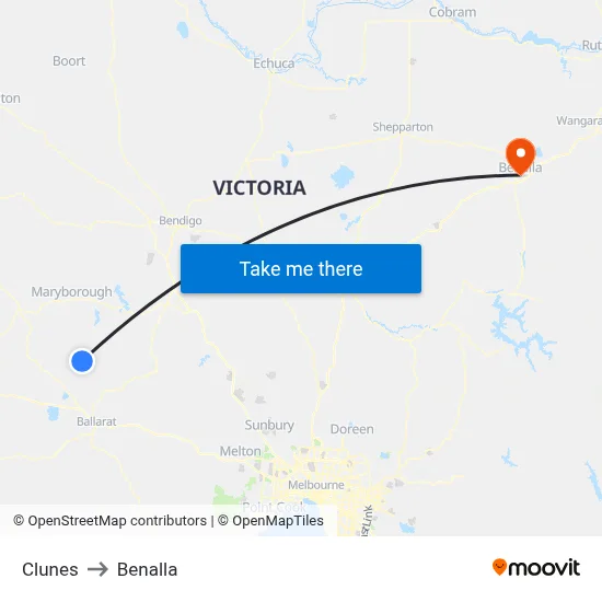 Clunes to Benalla map