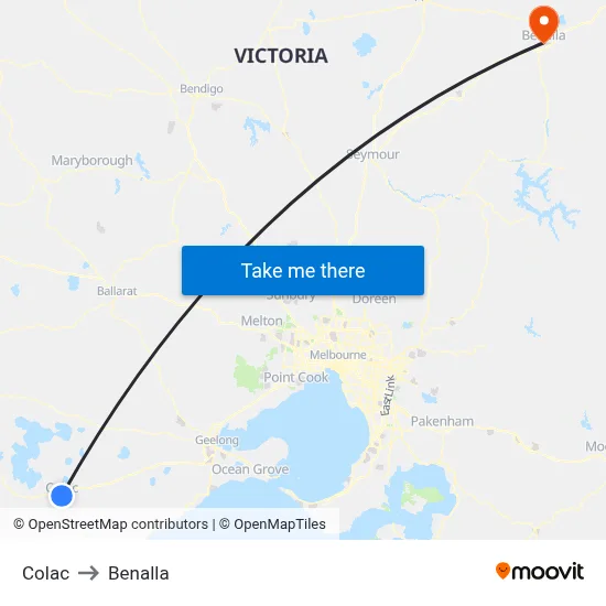 Colac to Benalla map