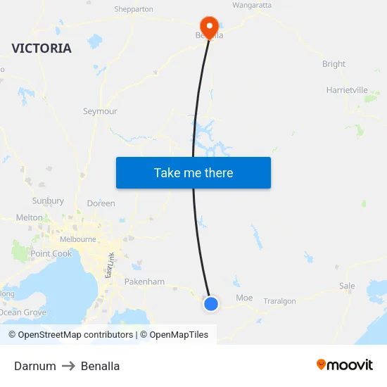 Darnum to Benalla map