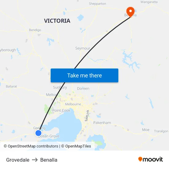 Grovedale to Benalla map