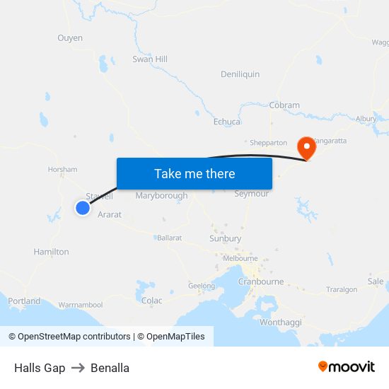 Halls Gap to Benalla map