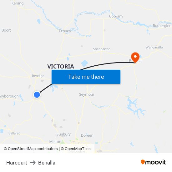 Harcourt to Benalla map