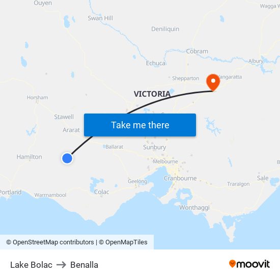 Lake Bolac to Benalla map