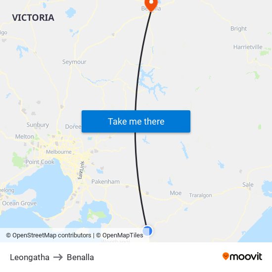 Leongatha to Benalla map