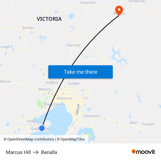 Marcus Hill to Benalla map