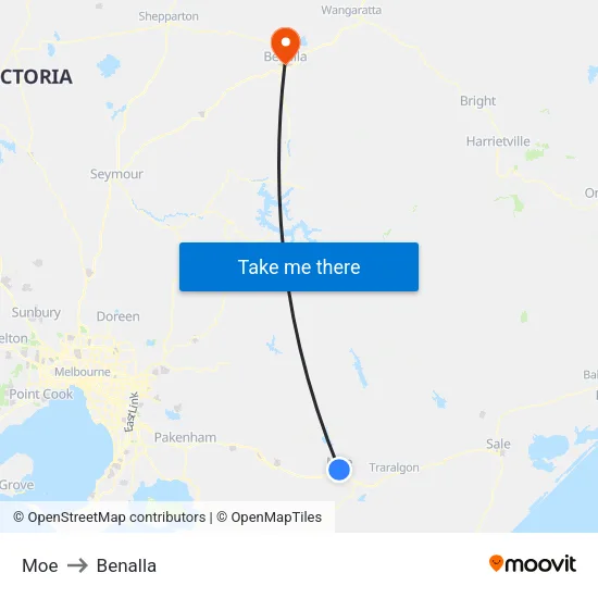 Moe to Benalla map