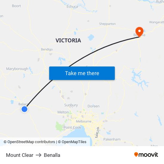 Mount Clear to Benalla map