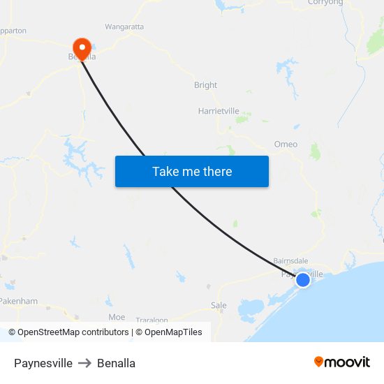 Paynesville to Benalla map