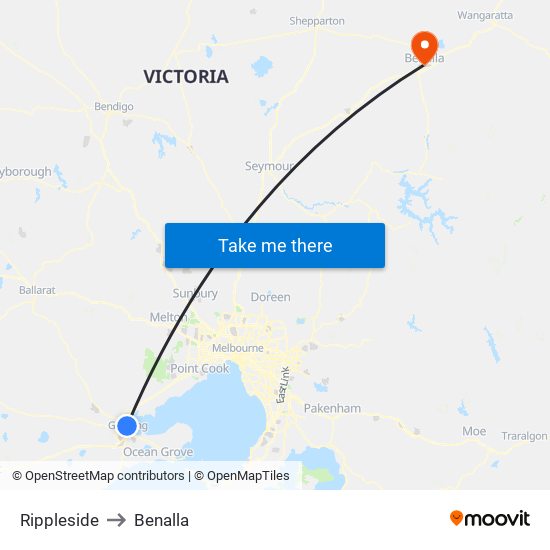 Rippleside to Benalla map