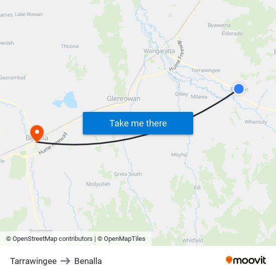 Tarrawingee to Benalla map