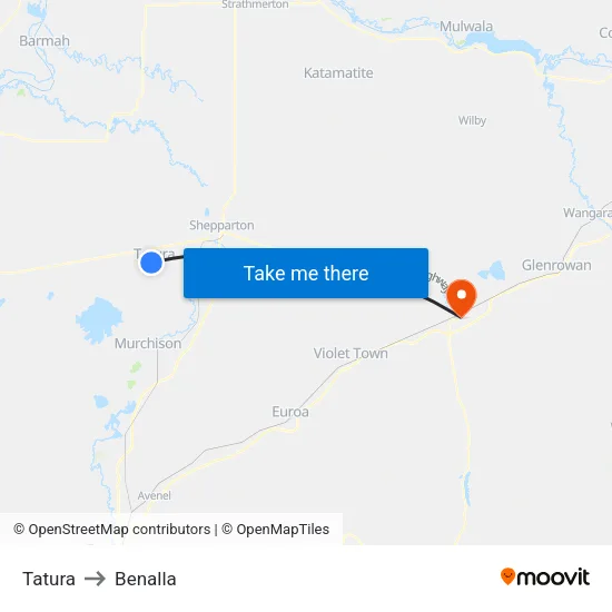 Tatura to Benalla map
