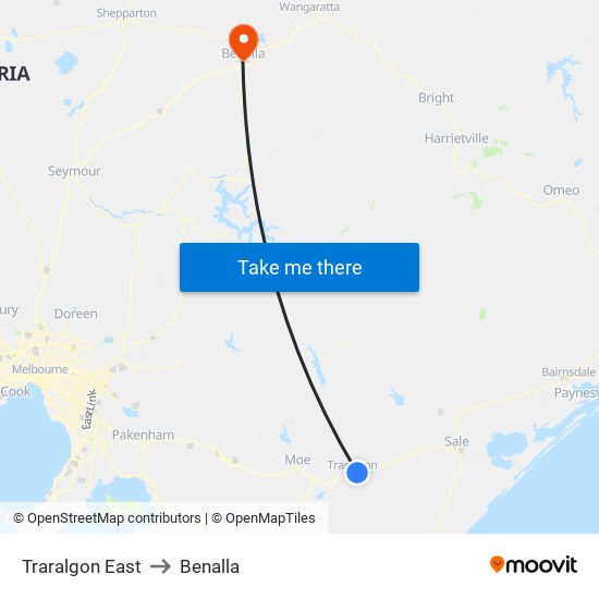 Traralgon East to Benalla map