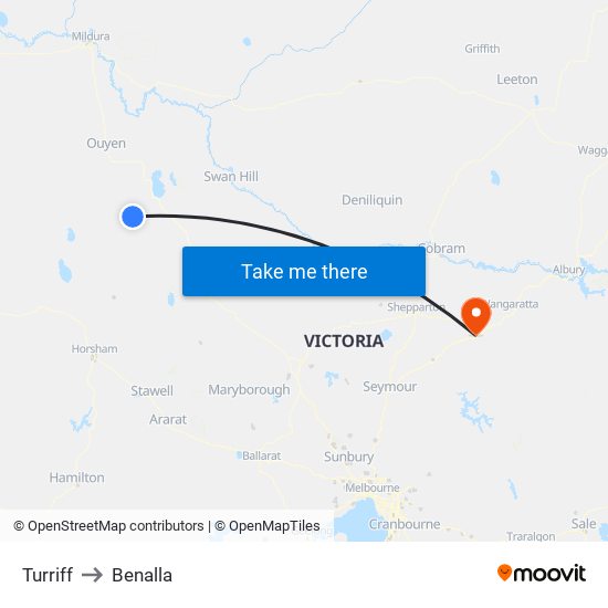 Turriff to Benalla map