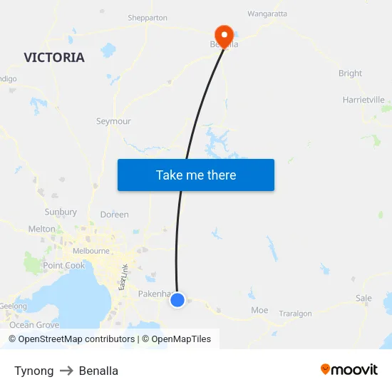 Tynong to Benalla map