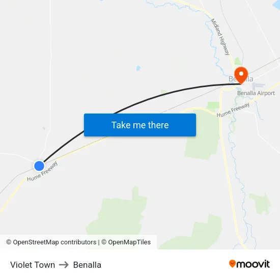 Violet Town to Benalla map