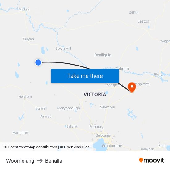 Woomelang to Benalla map