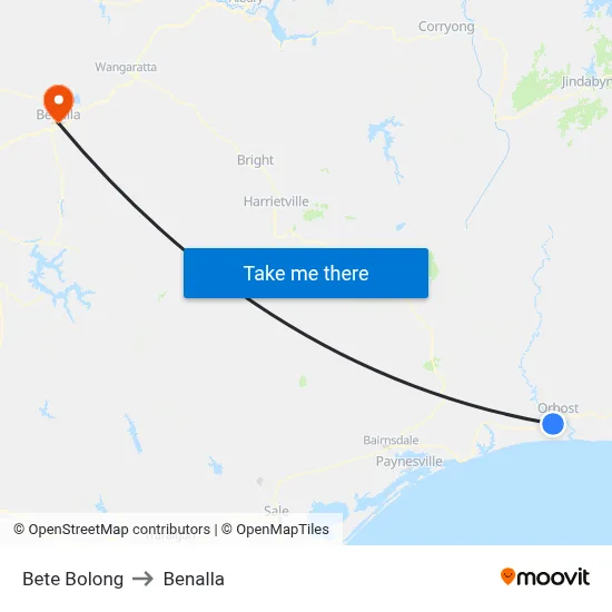 Bete Bolong to Benalla map