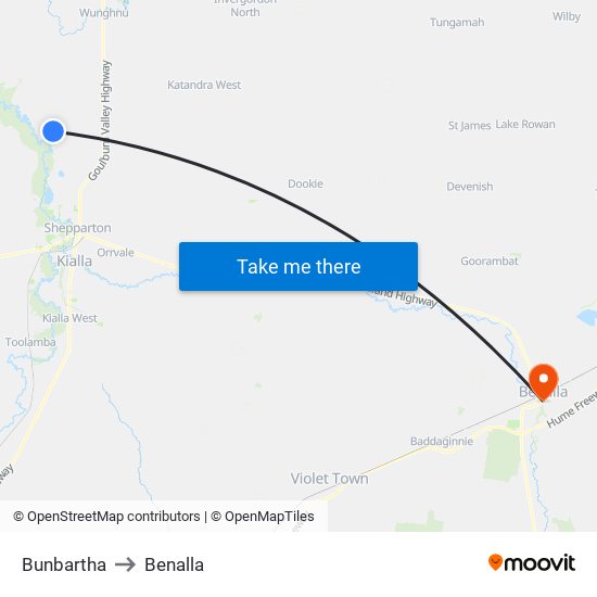 Bunbartha to Benalla map