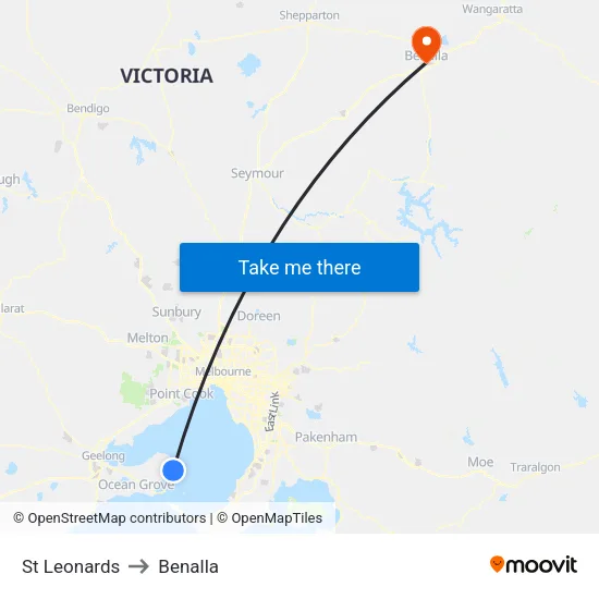 St Leonards to Benalla map
