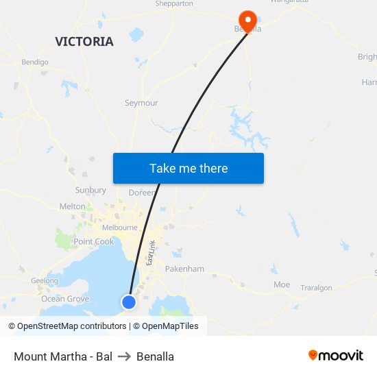 Mount Martha - Bal to Benalla map