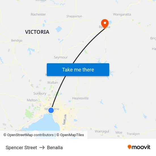 Spencer Street to Benalla map
