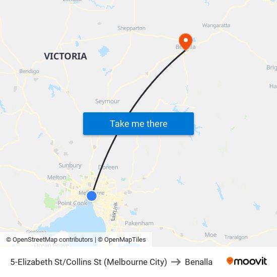 5-Elizabeth St/Collins St (Melbourne City) to Benalla map