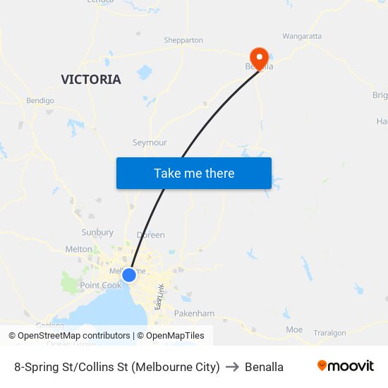 8-Spring St/Collins St (Melbourne City) to Benalla map