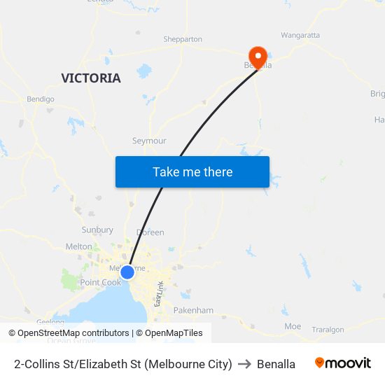 2-Collins St/Elizabeth St (Melbourne City) to Benalla map