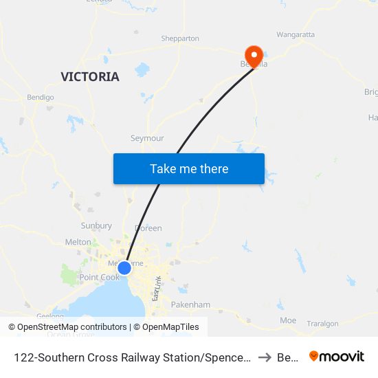 122-Southern Cross Railway Station/Spencer St (Melbourne City) to Benalla map