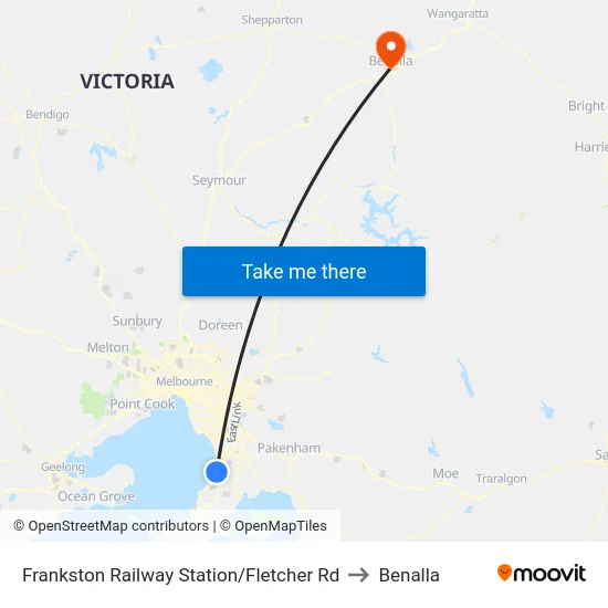 Frankston Railway Station/Fletcher Rd to Benalla map