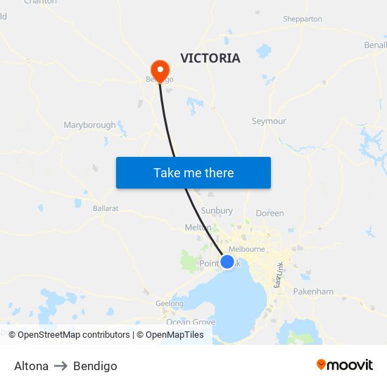 Altona to Bendigo map