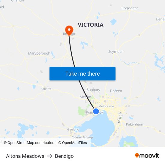 Altona Meadows to Bendigo map