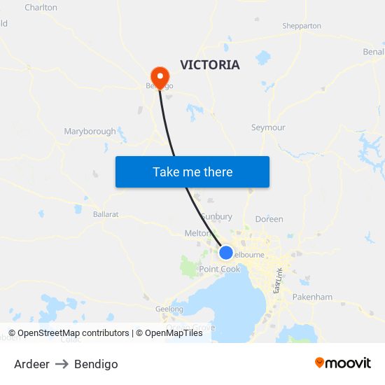 Ardeer to Bendigo map