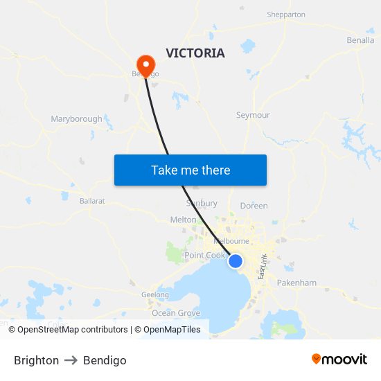 Brighton to Bendigo map