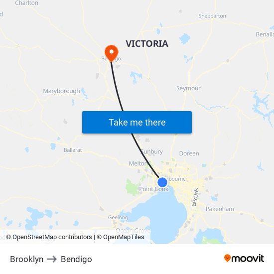 Brooklyn to Bendigo map