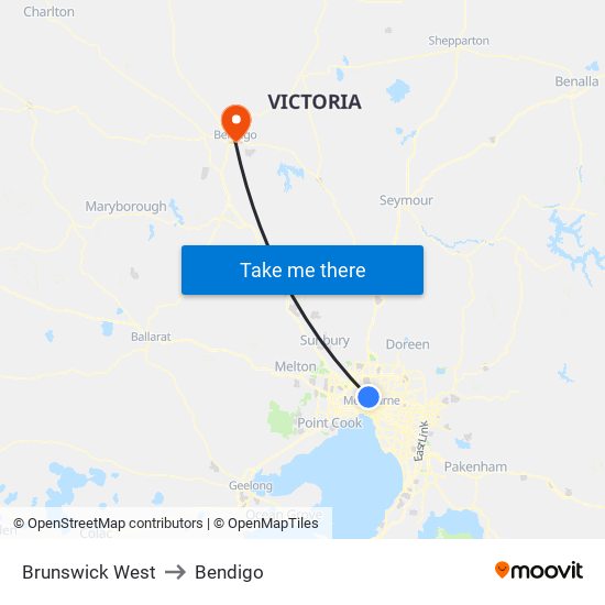 Brunswick West to Bendigo map