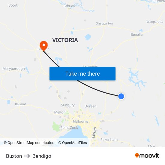 Buxton to Bendigo map