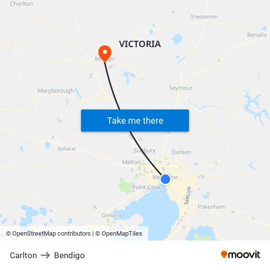 Carlton to Bendigo map