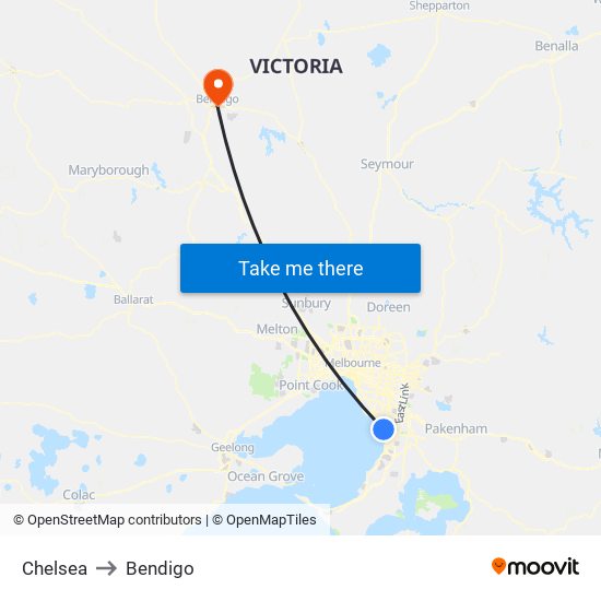 Chelsea to Bendigo map