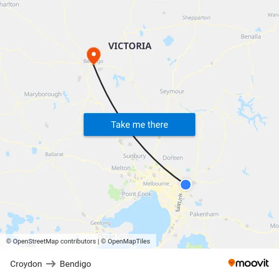 Croydon to Bendigo map