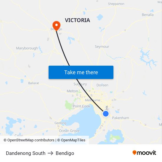 Dandenong South to Bendigo map